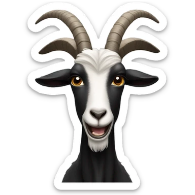 a black and dark goat with two front teeth showing, the black goat doesn’t have any white spots, completely black  sticker