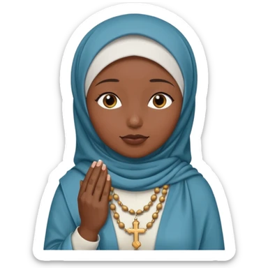 darkskin muslim black woman praying with hijab on and rosary sticker