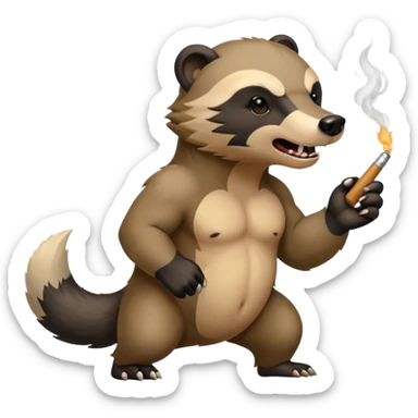 honey badger smoking a cigarette chasing a bear sticker