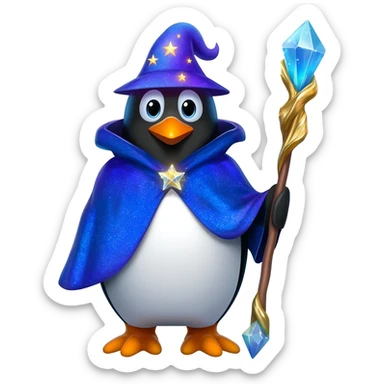 vibrant and magical Penguin Wizard sticker