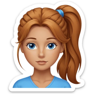Attractive Woman with tan skin, blue eyes, wide face, freckles, and a long voluminous ponytail  sticker