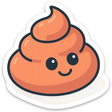 happy poop with eyes, 2D isometric style, soft rounded shapes, detailed shadows and highlights, clean contours, pastel palette, modern illustration sticker