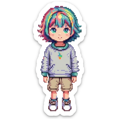 kid with short colorful hair and neutral clothing sticker