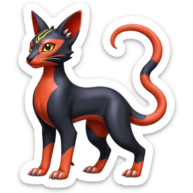 Colorful shiny smooth glossy soft orange red black yellow Bastet-Salandit-Umbreon-Gatomon-Vernid-Protogen-Digimon-Fakémon-Pokémon-creature  (full body) sticker