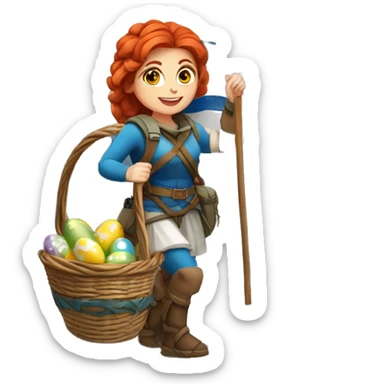 Greek Female winter mountaineer red hair white skin climbing with Greek Flag and Easter eggs basket sticker