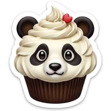cupcake with frosting decorated to look like a panda face sticker