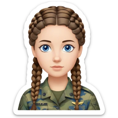 Girl in military camo French braid brunette blue eyes sticker