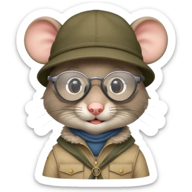 humaniod mice with a scout hat with glasses sticker