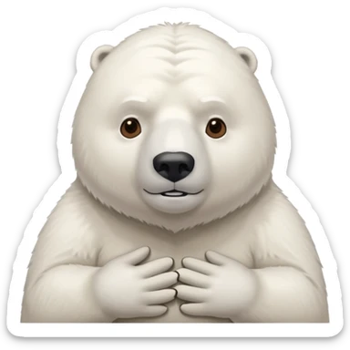 Make a humanoid polar bear shrugging, he must look doubtful, showing only from chest above, no legs sticker