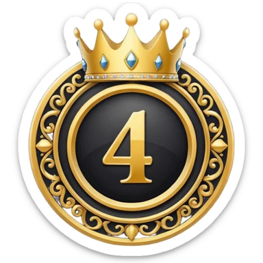Make a round icon for a paid subscription, black and gold, with the number 4 and a crown. sticker