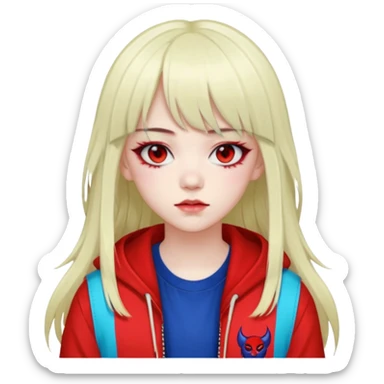  portrait-of-a-devil-k-pop-idol,-wearing-a-stylish-streetwear-outfit-with-layered-colorful-clothing,-long-hair-with-bangs,-makeup,- sticker