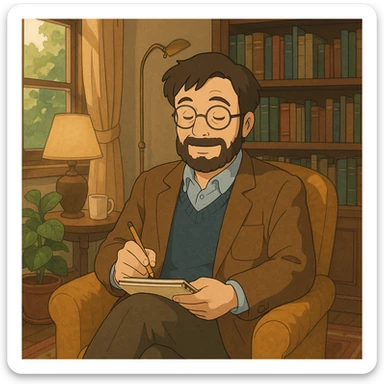 therapist in a cozy office, ghibli style sticker