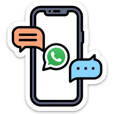 iPhone displaying WhatsApp interface with chat bubbles and a robot icon representing AI bot conversation sticker