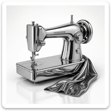 a sewing machine with fabric, chrome style sticker