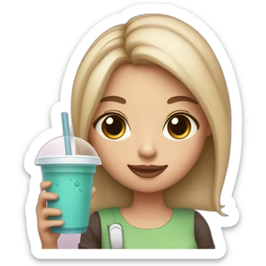 a girl holding an ipad and bubble tea sticker