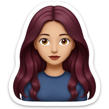 young woman 
Long waist-long hair
deep middle part
slightly wavy
dark burgundy hair 
 sticker