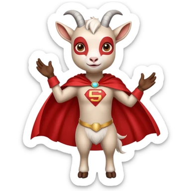 white female goat wearing a read cape like superman sticker