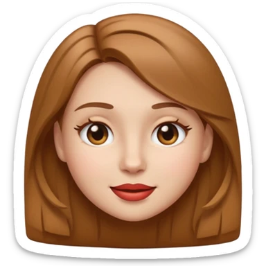 apple style emoji of a girl with fair skin, slightly slanted brown eyes, full lips, light brown hair, and a wink sticker