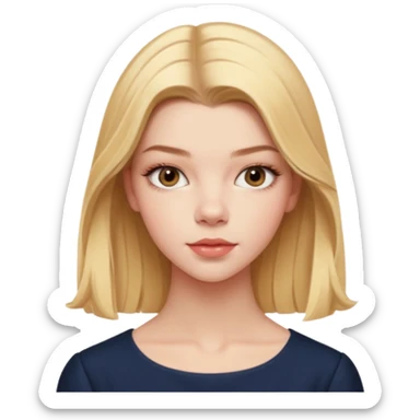 Cinematic Realistic Anya Taylor Joy Portrait, depicted with lifelike skin texture, subtle rosy undertones, and soft natural lighting that enhances the gentle contours of her face. Her intricately detailed golden blonde hair is elegantly. sticker