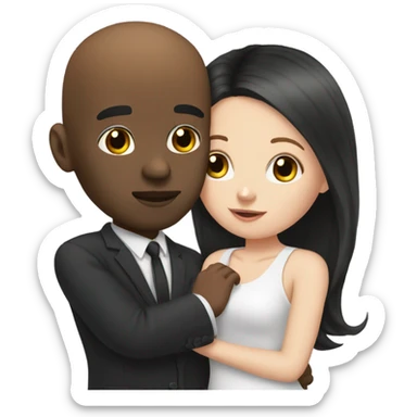 White girl dark hair kissing bald half black man sticker
