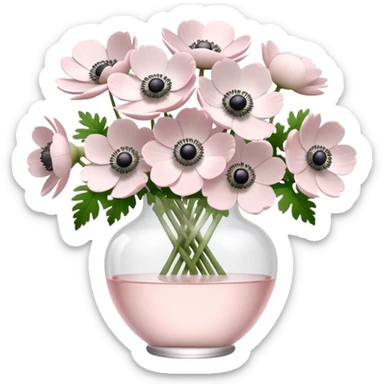 White anemones in a light pink glass vase  sticker