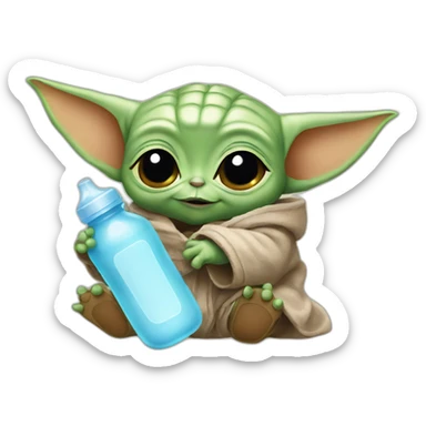 baby yoda with baby bottle sticker