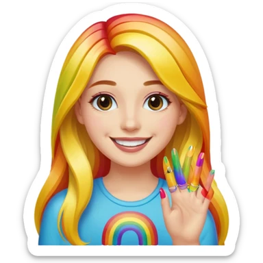 long haired woman rainbow nail art sticker