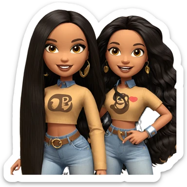 sisters smiling together in denim sticker