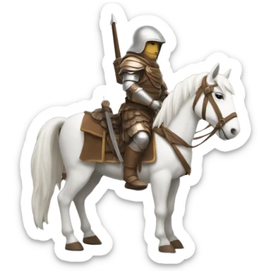 a white avar nomadic soldier on a horse from the side with brown armor on sticker