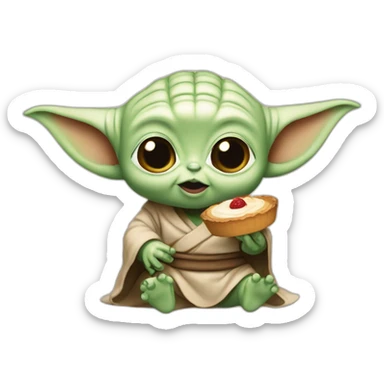 Bébé yoda qui mange un gâteaux sticker