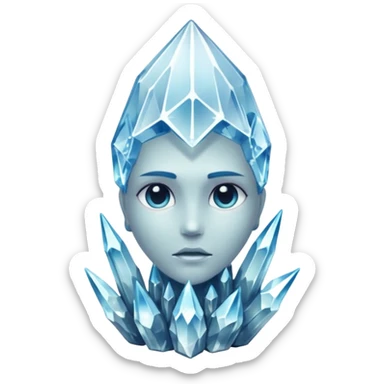 A single crystal rock inspired by a clear quartz cluster, amorph base with many tall transparent crystal spikes growing upward all around it with a face sticker