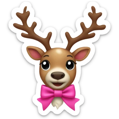 christmas reindeer with a pink bow sticker
