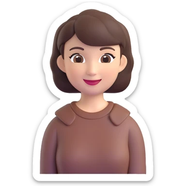 memoji-style lady with short dark brown hair, cheerful expression sticker