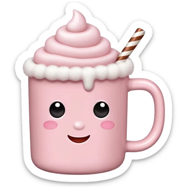Light Pink mug of hot chocolate with marshmallows  sticker