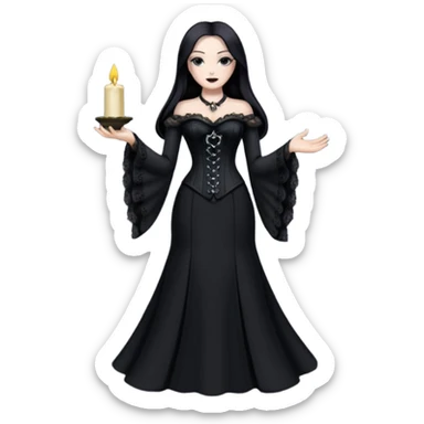 Morticia Addams with long bell sleeve corset dress sticker