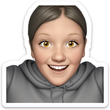 smiling girl in grey hoodie sticker