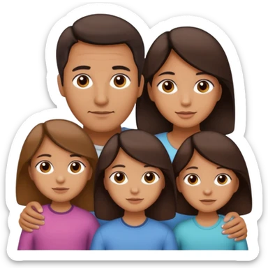 Family portrait with father with dark brown hair and black eyes, mother with light brown hair and brown eyes, three brown little girls with brown eyes sticker