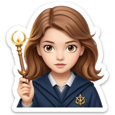 Barbara Palvin as Hermione Granger with brown eyes and doing magic sticker