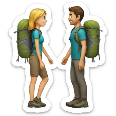 young couple trekking sticker