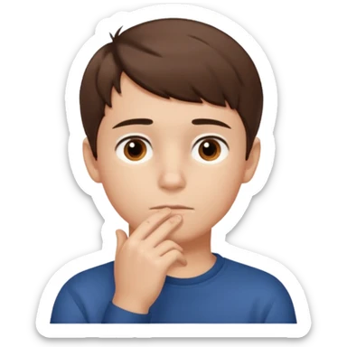 boy thinking with one hand on his chin sticker