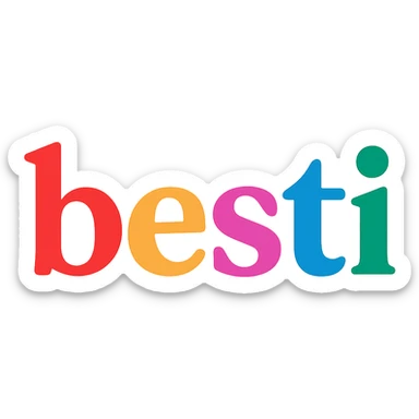 colorful modern text image with the word 'besti' in the center, varied colorful fonts, no emoji or face sticker