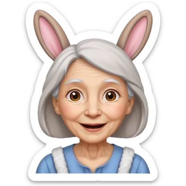 old woman with bunny ears sticker
