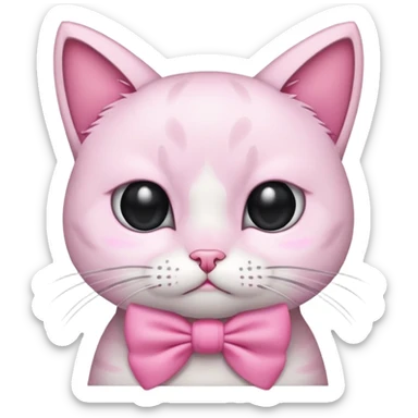 Sad cat with black eyes pink bow sticker