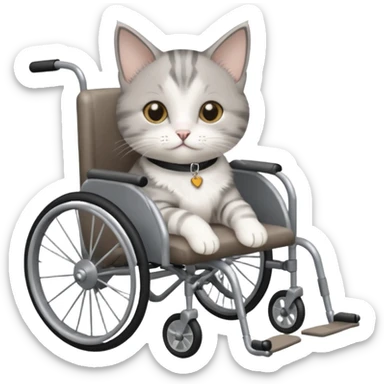 disabled grey and white small cat in a cat wheelchair sticker