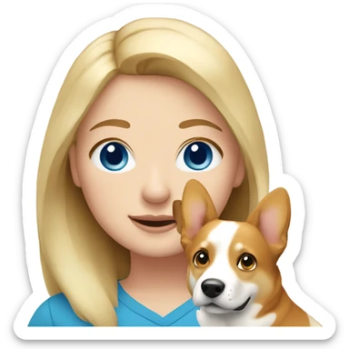 Blonde hair and blue eyed girl with a corgi sticker