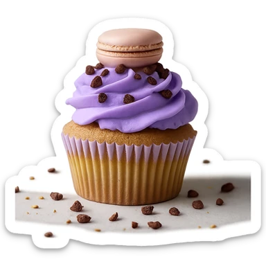Change the icing to taro flavor with light purple color, creamy and slightly glossy texture, keep the realistic cupcake and accessories, photorealistic style, transparent background. sticker