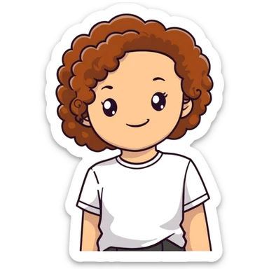 girl with curly chestnut hair wearing a white t-shirt sticker