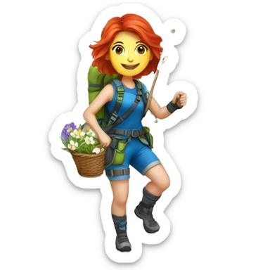 Female mountain climber red hair climbing with Greek flag and holding Easter eggs basket sticker