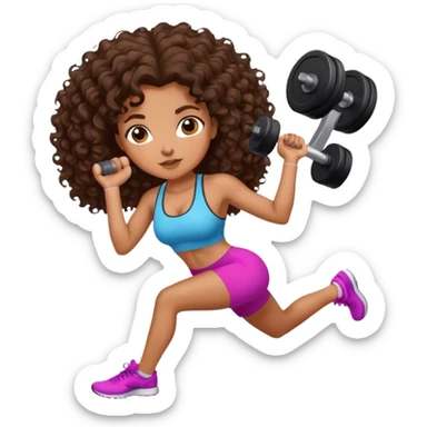 brunette curl medium hair woman working out sticker
