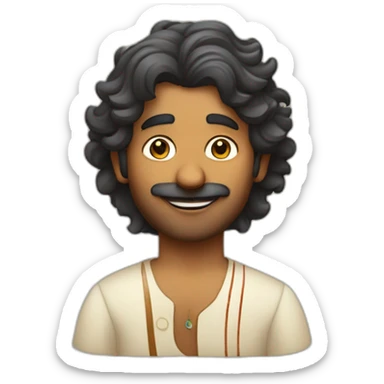 wavy haired indian man playing harmonium with no facial hair sticker